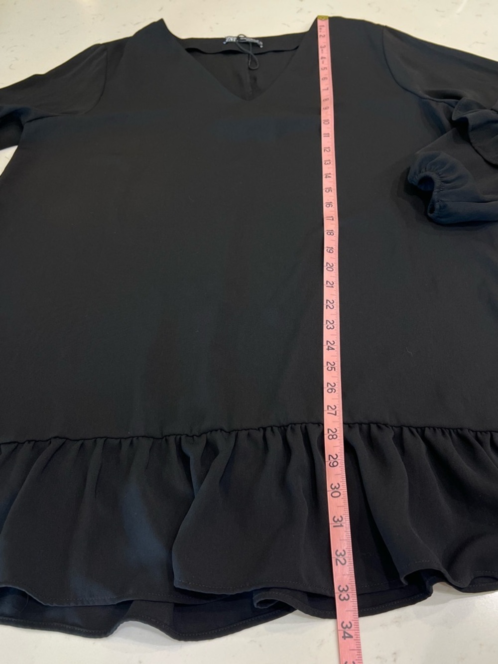 Zara Black Ruffle Sleeve Mini Dress V Neck Long Sleeve XXL - Picture 7 of 7